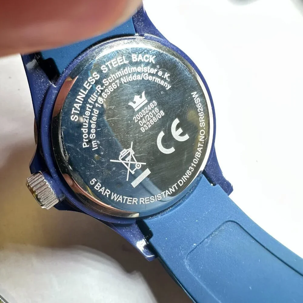 Sempre Watch Men Silver Tone Blue Silicone Band Fluted Bezel New Battery 9.5